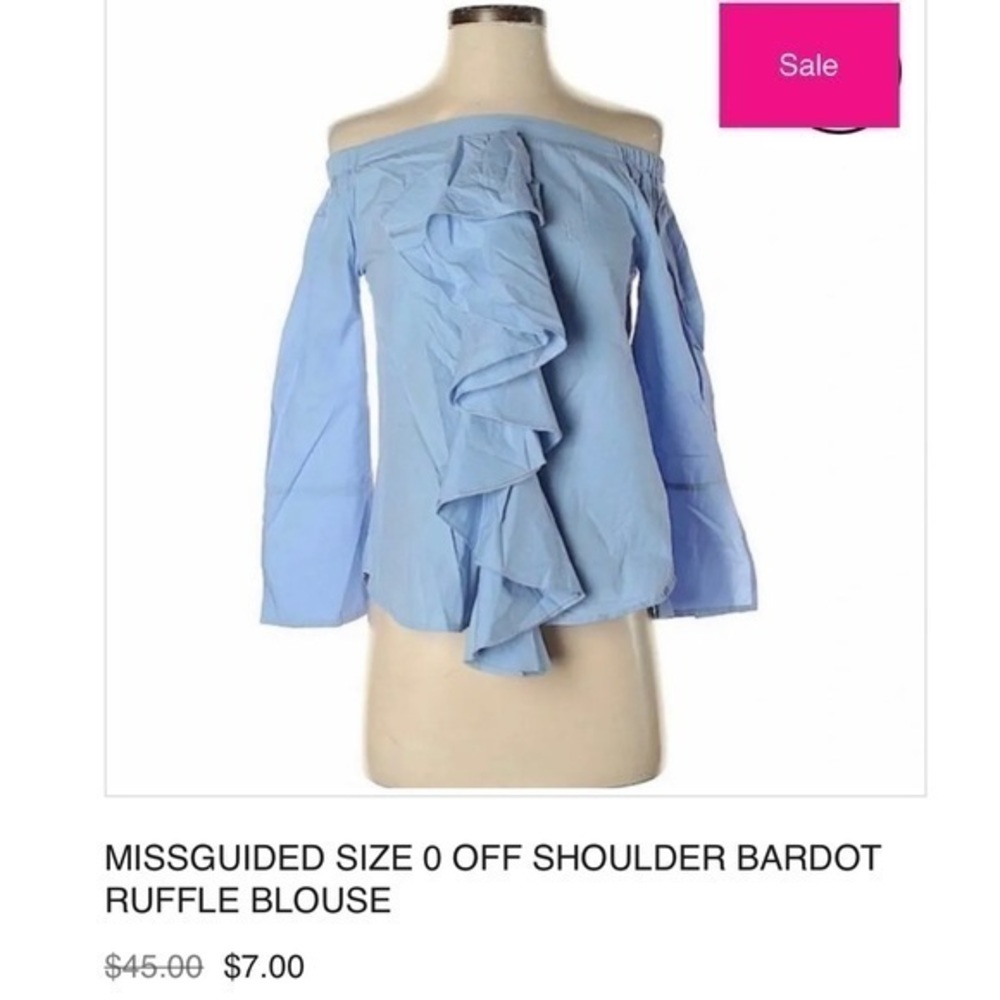 🍒MISSGUIDED OFF SHOULDER BARDOT  RUFFLE BLOUSE. - Picture 4 of 4